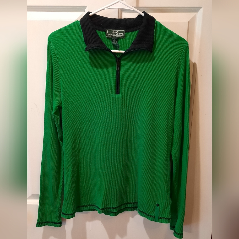 Lauren Active Ralph Lauren Top Large Green 1/4 Zip Lightweight Activewear